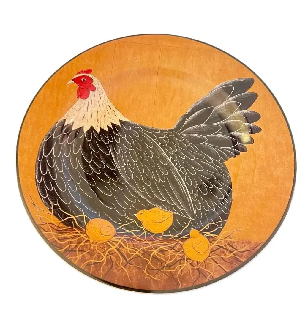 Vintage Warren Kimble Sakura Henny Penny Salad Plates Set of 2 Chicken Hen Folky